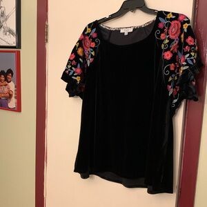 UMGEE Black top embroidered sleeves size 2X- NWOT